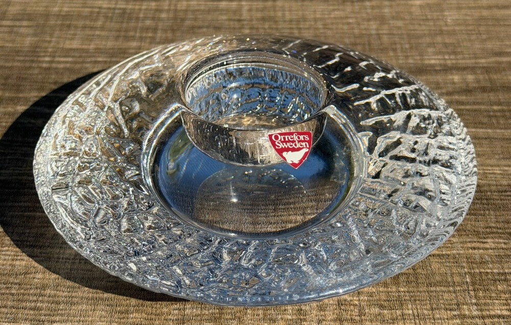 Vintage Orrefors Sweden Discus Crystal Votive Candle Holder Lars Hellsten 5.5"